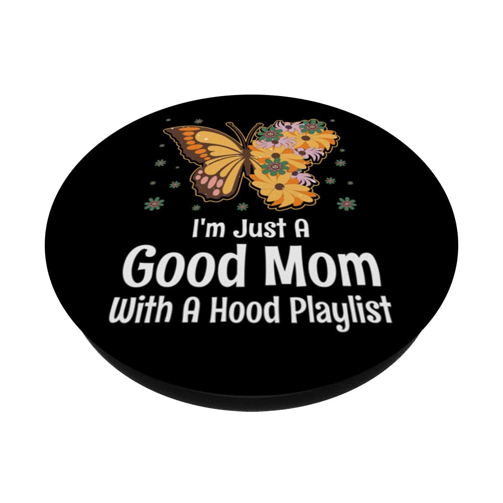 Good Mom with Hood Playlist Mother's Day Sayings Parents PopSockets Swappable PopGrip, Black - Image 2