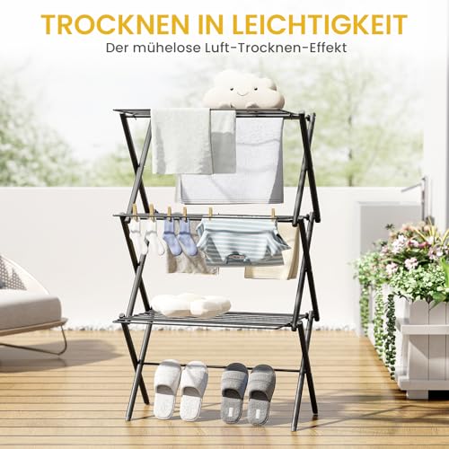 Séchoir à pull pliable noir à structure verticale 3 niveaux pour intérieur et extérieur