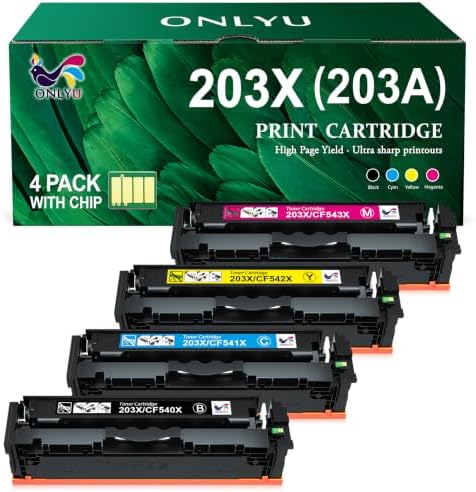 ONLYU 203X CF540X Toner Kompatibel für Hp 203X 203A M281fdw Toner Set | 4-Pack für HP Color LaserJet Pro MFP M281fdw M254dw M281fdn M280nw M254nw M254dn M281cdw Schwarz Cyan Gelb M