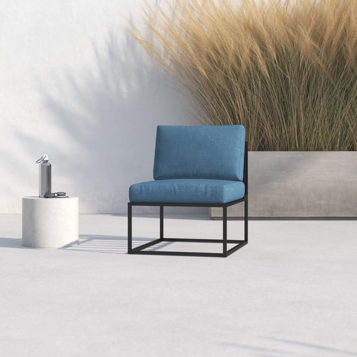 Modern Modular Patio Chair with Blue Cushions, Black Metal Frame Modern upholstered Modular Patio Chair Featuring Soft Blue Cushions.-image-39