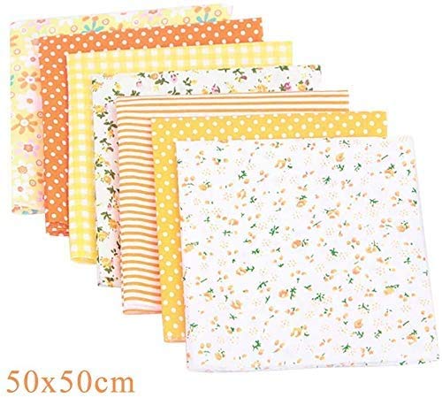 CHYU 7 Stück Baumwollstoff meterware Stoffpakete Patchwork Baumwolle Baumwollstoff Meterware je 50 x 50 cm DIY Handgefertigte Nähen Stoff (Yellow)