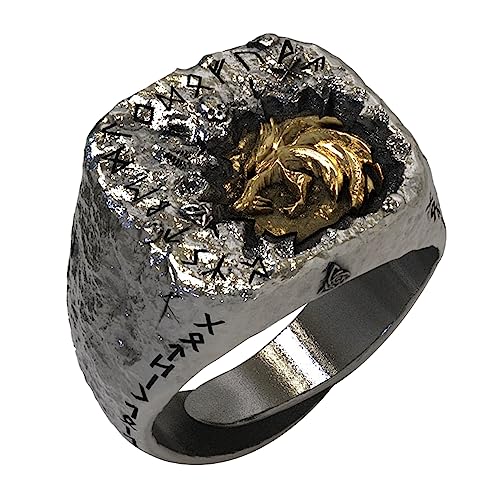 Nordischer Wolf Fenrir Ring für Herren Damen Retro 925 Sterling Silber Rune Ring Wikinger Tier Schmuck Offen Verstellbar