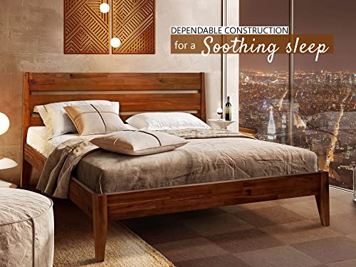 Acacia Emery Bed Frame With Headboard Solid Wood Platform Bed, King Size Bed Frame, Sturdy Natural Wood Bed Compatible With All Mattress Types, No Box Spring Needed, Wood Slats Support, Chocolate #TOP2