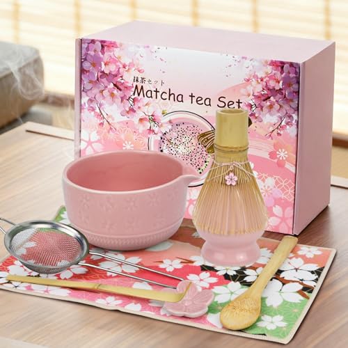 Miniatura 6 de Muhogxio Matcha Kit - 8 Piezas Te Matcha Kit Batidora De Matcha De Bambú, Cuenco De Matcha, Cuchara, Colador, Portacucharas, Soporte Para La Batidora, Para El Hogar, La Oficina Y Los Salones Rosa