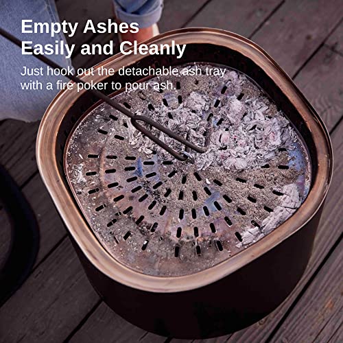 EAST OAK Camber Smokeless Fire Pit 17'', Stainless Steel Fire Pits for Outside Wood Burning Portable Small Fire Pit with Poker, Stand & Removable Ash Pan Bonfire Pit for Patio, Pitch Charcoal image 8