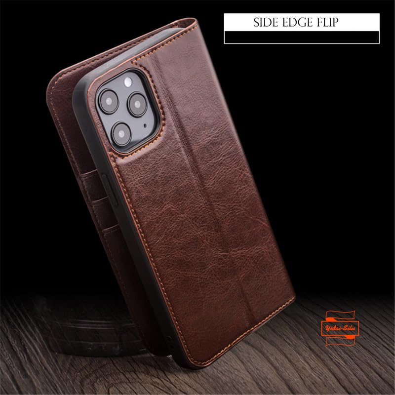 Etui na telefon iPhone 15 Plus z prawdziwej skóry (3 przegródki na karty, ręczne wykonanie, klasyczny styl】 Etui z klapką odporne na uderzenia i odciski palców, etui do iPhone 15 Plus 6,1"