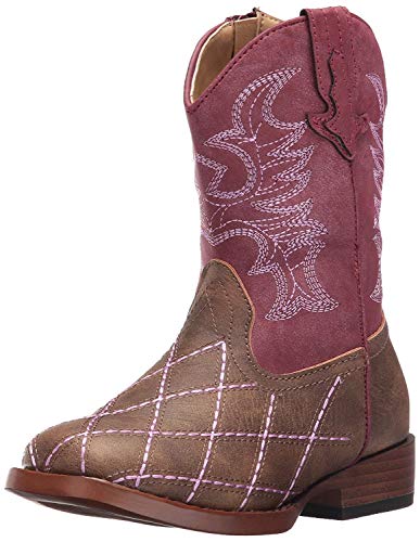 ROPER Kids Girls Cross Cut Round Toe Western Cowboy Boots Mid Calf - Brown, Red