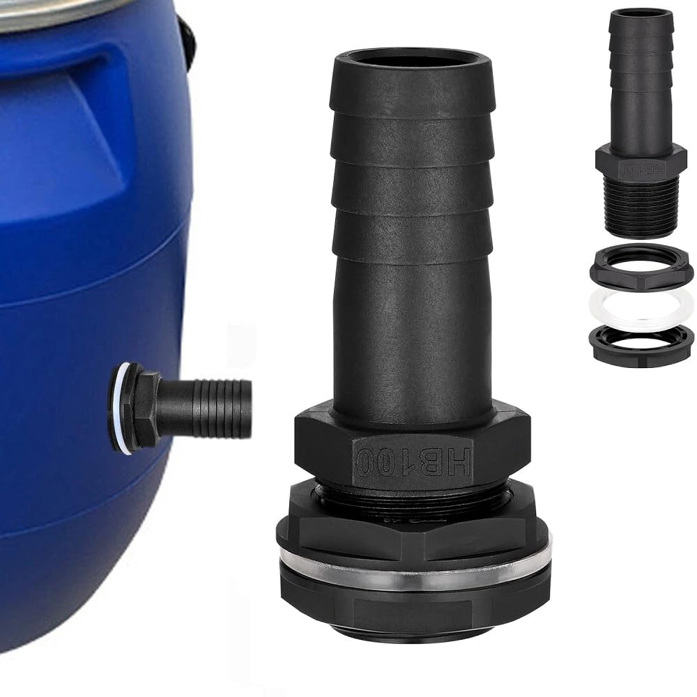 BAAQII Garden Water Butt Tank Overflow Vent, 25mm Water Tank Outlet Connector with Nut & Washer, Fits 1in BSP Thread & Hose Overflow Pipes, for Rain Barrels,Cisterns (1)