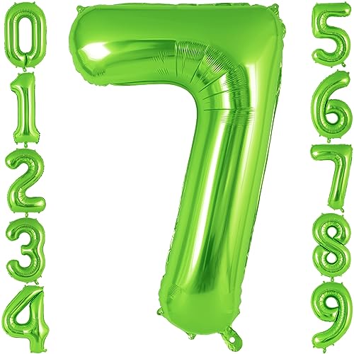 Green Number 7 Balloon 40 Inch, Big Large Foil Helium Number Balloons, Jumbo Giant Mylar Number 7 Balloons for 7 Year Old Birthday Party Decorations Supplies Anniversary Celebration
