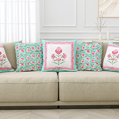 BLOCKS OF INDIA Hand Block Printed Cotton Linen Cushion Cover (16...