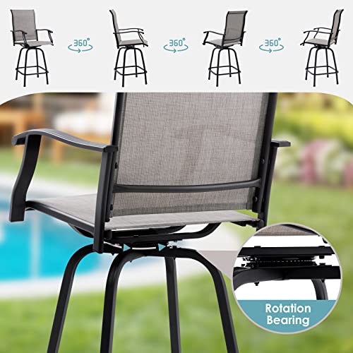Piaomtiee Outdoor Bar Stools Set Of 4, Bar Height Patio Chairs With High Back And Armrest, All Weather-Resistant Textilene Bar Stools Patio Furniture For Garden Lawn Deck, Grey #TOP3