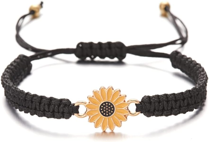 Caiyao Colorful Daisy Sunflower Bracelets Adjustable Braided Rope Bohemian Daisy Flower Bracelet for Women Jewelry Gift