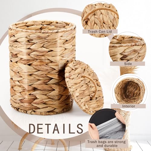 Image of Ctosree 3.8 Gallons Large Wicker Trash Can with Lid Handle Woven Wicker Rattan Bathroom Waste Basket Boho Trash Basket with 100 Plastic Garbage Bags for Bedroom Office Laundry (Classic Style, Nautral)