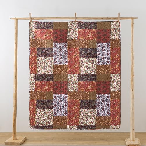 SLPR - Manta de lanzamiento acolchada estilo patchwork Red Riches, 50" x 60" miniatura 2