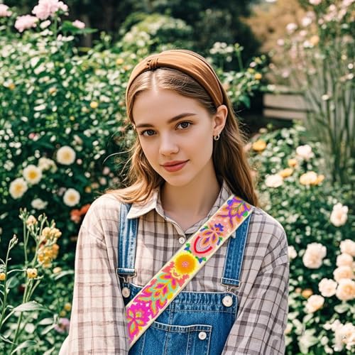 Image of Knit Wide Embroidery Flower Straps,Purse Strap Replacement Crossbody for Shoulder Bag Adjustable Guitar Strap
