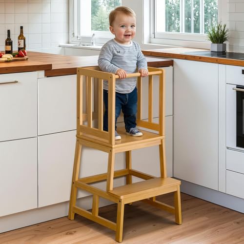 COSYLAND Lernturm ab 1 Jahr – Montessori Learning Tower für Kinder – Sicherer Kinder Lernturm ab 2 Jahre – Stabiler Toddler Tower, Naturfarbe