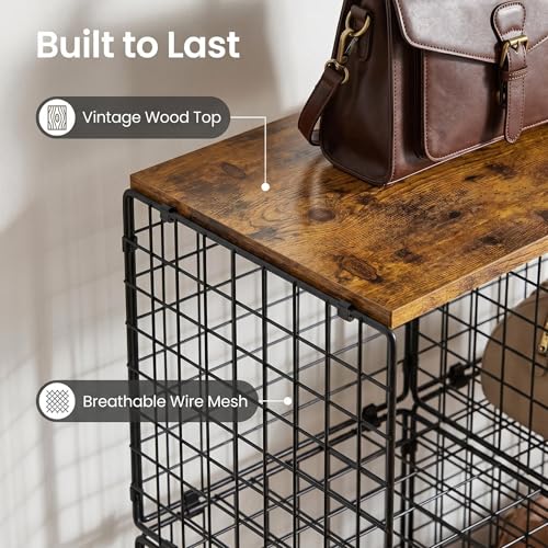 Free-standing Sturdy Tall 6-Cube Closet Organizer Storage Wire Basket Shelf with Wood Top for Wardrobe Bedroom Closet, Stackable Space-saving Clothing Shelves for Clothes, Sweaters, Pants, Handbags — view 6