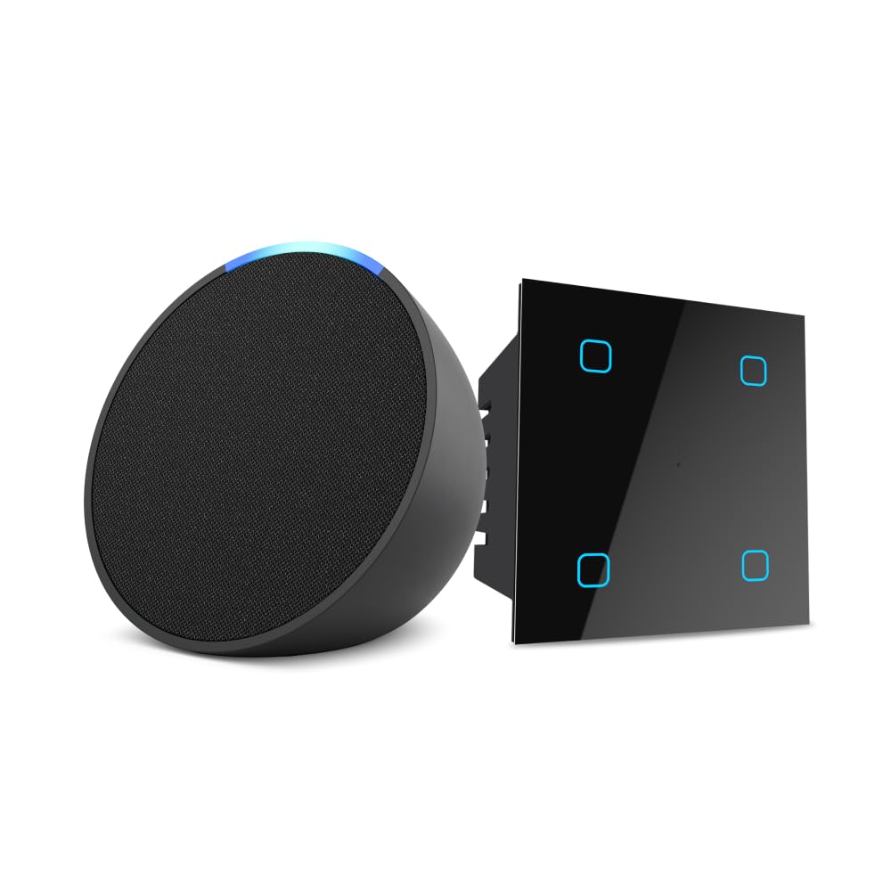 Amazon Echo Pop (Black) Combo with HomeMate Wi-Fi Smart 4 Gang Touch Switch (Black)