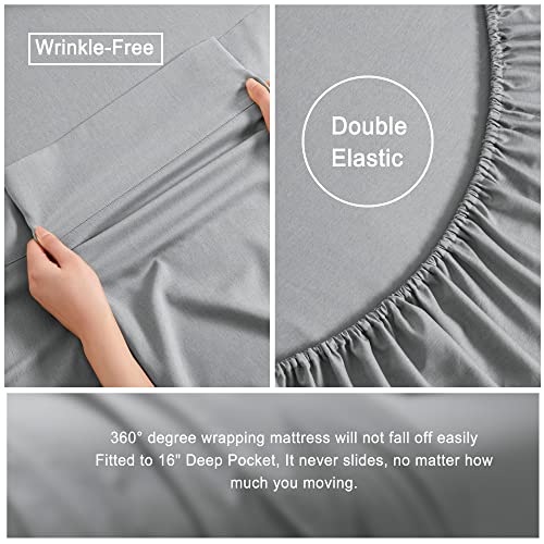 Comflive Cooling Sheets Set, Rayon Made From Bamboo, 4 Piece Queen Luxury Sheets With 16" Deep Pocket, Breathable And Silky Bedding Sheets & Pillowcases, Light Grey #TOP5