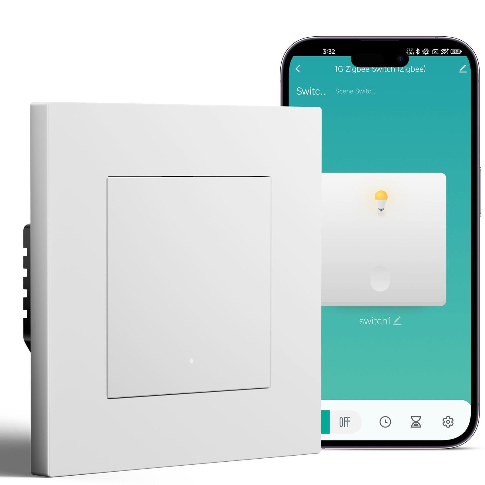 BSEED Smart Zigbee Interruptor 1 Gang 1 Vía Compatible con Alexa y Google Home,Smart Interruptor Marco de PC con Función de Temporizador(Requiere Gateway Hub y Cable Neutro),Blanco