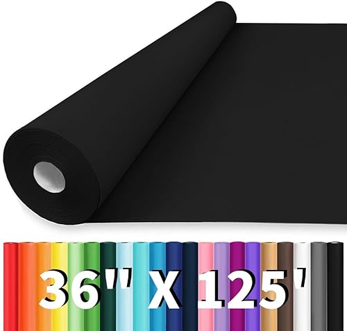 Vanhench Papel de regalo negro de 36 x 1500 pulgadas (125 pies), rollo de papel kraft de color sólido para tablón de anuncios, construcción de