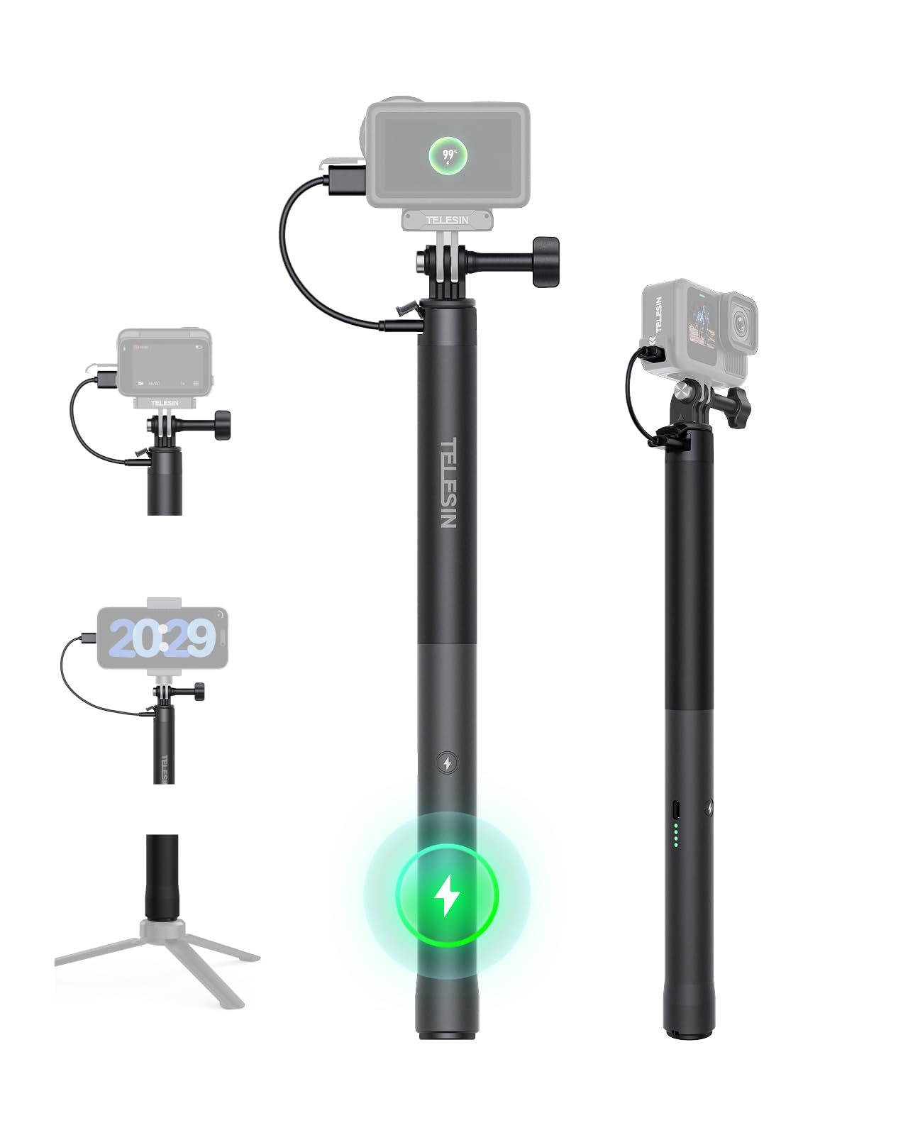 134cm Selfie Stick für Insta360 X5 zubehör, Unsichtbare Selfie-Stab Monopod Ausziehbar Selfiestick für Insta 360 ONE X5, X4, X3, X2, X, mit DJI OSMO
