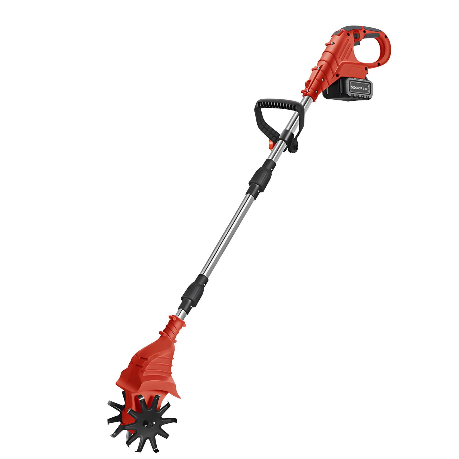 Bezprzewodowa Glebogryzarka Elektryczna, 21V, PrzenośNa Glebogryzarka, Zdejmowana RąCzka, Szerokość/GłęBokość Robocza 20/25 Cm, Kultywator Do Ogrodu Warzywnego,Red-DualBlades-1battery
