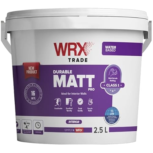WRX Trade Durable Matt Pro – Premium Quality Water-Based Scrubbable Interior Matt Finish Paint for Walls and Ceilings White (1 Liter)