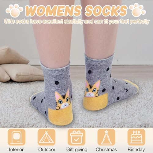 YSense 5 Pairs Womens Cute Animal Socks - Dog, Cat, Novelty, Cartoon, Cotton, Casual Crew, Funny Socks Gifts2