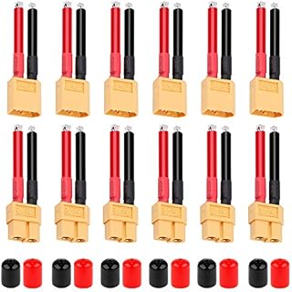 FancyWhoop XT60 Connector Female and Male Deans Plug 12AWG Silicon Wire with Rubber Insulation Protective Cap for RC Drone Car Lipo Battery Charger 12PCS