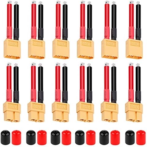 FancyWhoop XT60 Connector Female and Male Deans Plug 12AWG Silicon Wire with Rubber Insulation Protective Cap for RC Drone Car Lipo Battery Charger 12PCS Cover