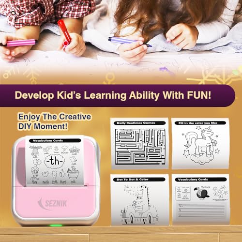 SEZNIK Mini Printer, Inkless, Thermal, Bluetooth, Portable Printer, Compatible with Android, iOS Mobile. 1 Year Warranty (MiniX-Pink-Gift) - Image 6