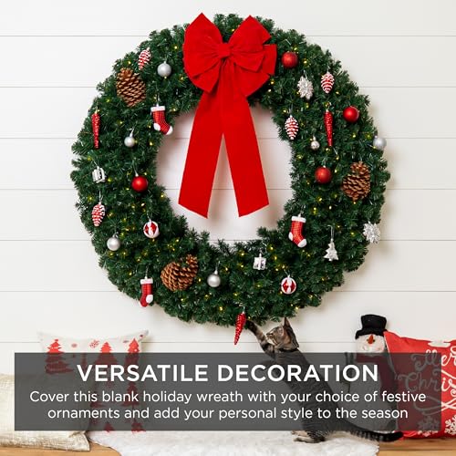 Image of Best Choice Products 24in Large Artificial Pre-Lit Fir Christmas Wreath Holiday Accent Decoration w / 50 Multicolor Lights, 100 PVC Tips