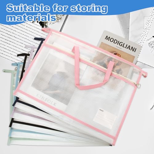 Image of 6 Pack A3 Project Bag for Quilting Craft Storage for Quilters, Clear Mesh Sewing Bag with Zipper Handles & Pockets, Tote Needlepoint Bags for Quilting Knitting Stitching Artworks Embroidery