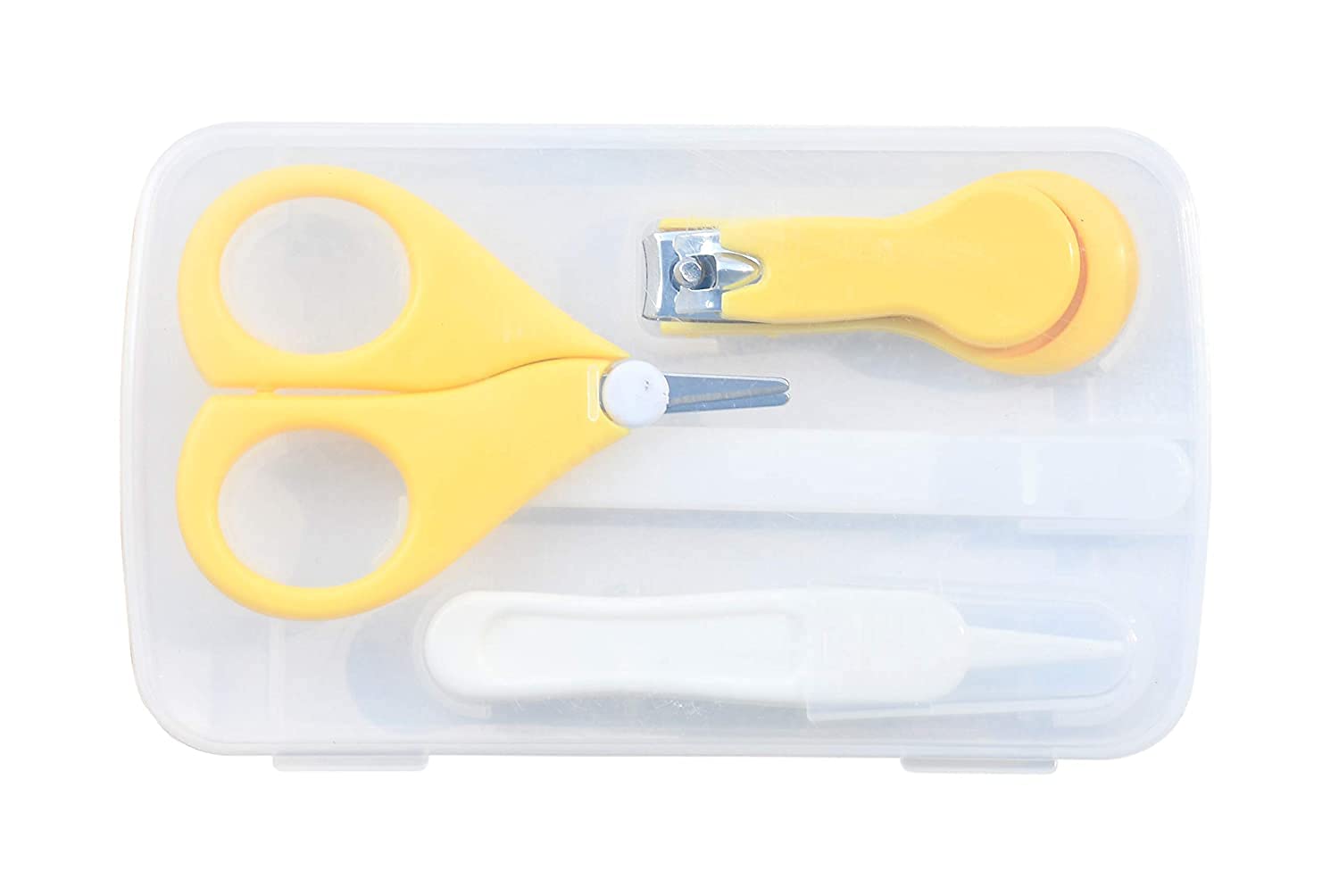 Manan Shopee Baby Scissors and Nail Clipper set/4-In-1 Baby Grooming Kit in Plastic Box Packing-Yellow-image-27