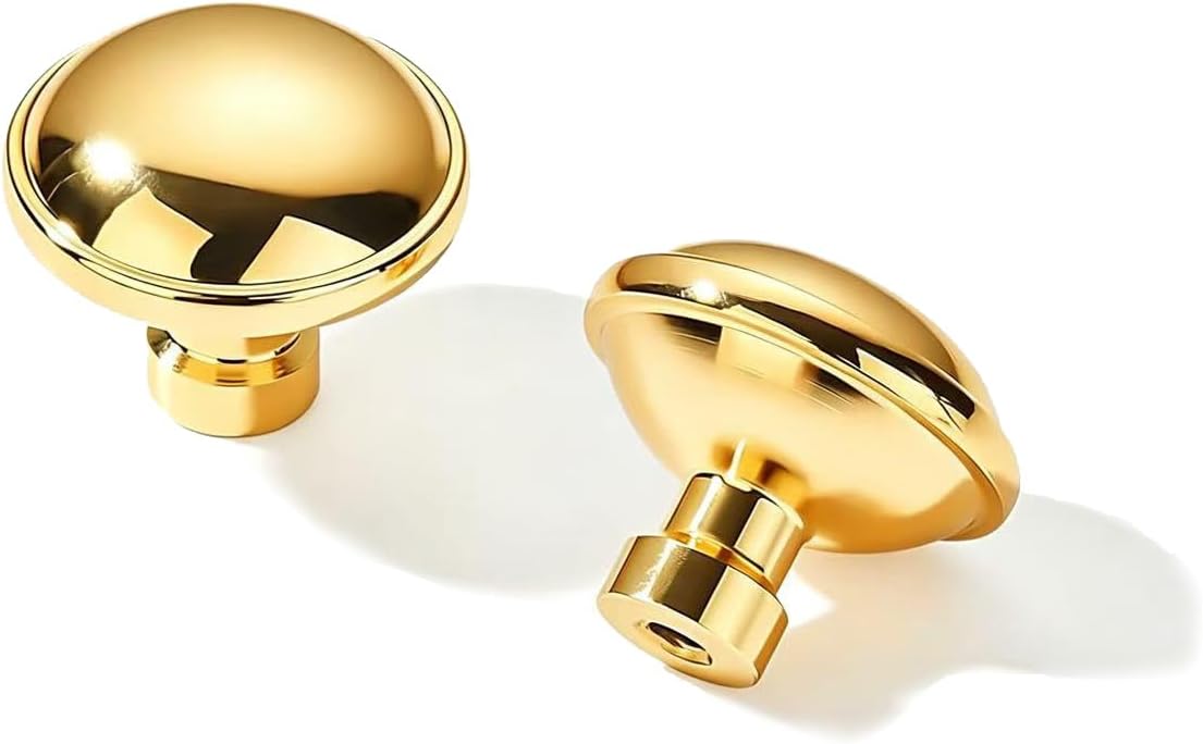 khtumeware Luxury 100% Solid Brass 1-1/4 Unlacquered Brass Knobs for Cabinets, Premium Quality Durable Solid Brass Hardware（5-Pack）