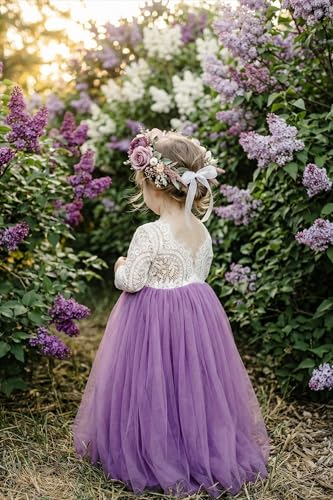 Image of 2Bunnies Girl Peony Lace Back A-Line Straight Tutu Tulle Party Flower Girl Dress