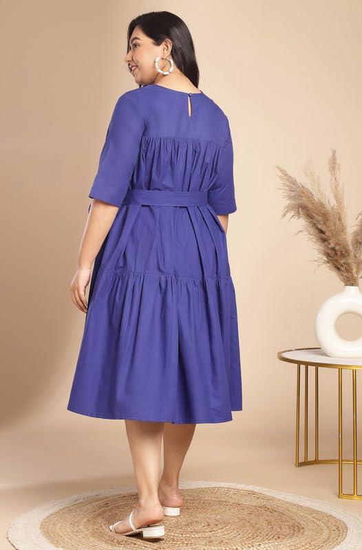 Image of Janasya Women's Poplin Fit and Flare Midi Dress