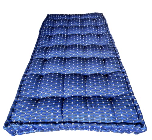 Image of Adim's Traditional Indian Premium Blue Gadda Box Mattress, 5 x 6 Feet | Medium Firm, Cotton Quilt, Handcrafted, Floor Bedding