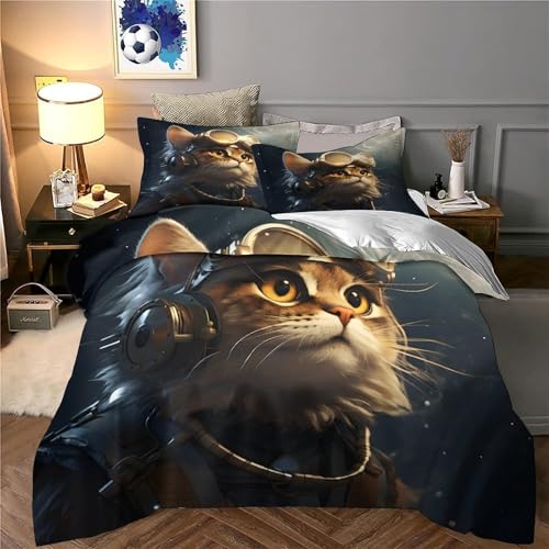 Housse de couette chat spatial hypoallergénique avec fermeture éclair 140x200 - 6