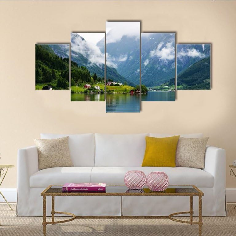Genérico Juego de 5 pósteres, Aldea En Noruega murales de pared, cuadros modernos en lienzo, póster natural de pared para salón (Sin marco)