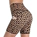 The Wolfdragon Frauen Tasche Yoga Sport Leopardenmuster Trainingshose High Waist Fitness Shorts Fahrrad Wandern Sport Shorts Brown XXL