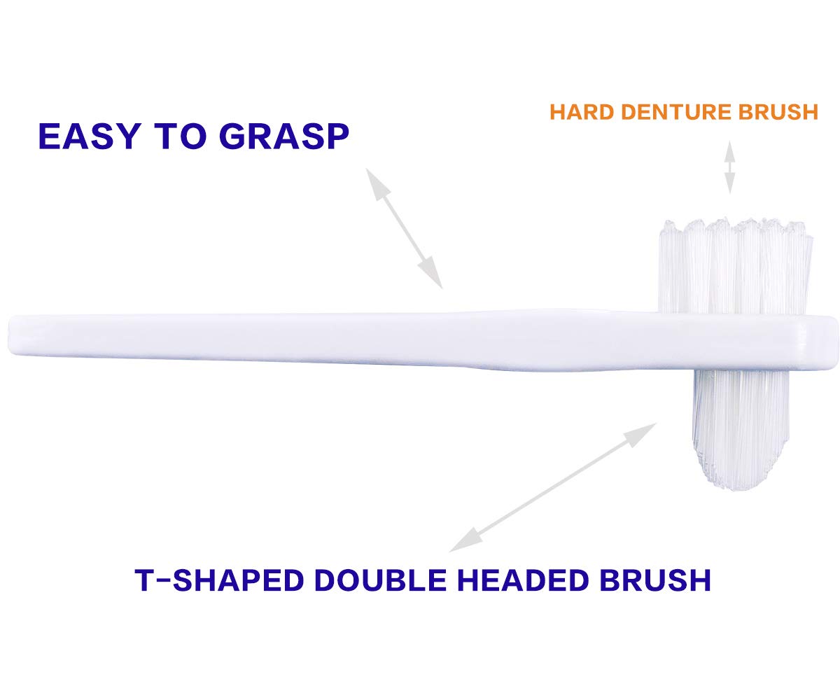 OASISGUEST - Juego de cepillos de limpieza de dentaduras postizas, cepillo de dientes especial en forma de T, cepillo de dientes duro, para el cuidado de la dentadura (azul, rojo, blanco, 3 unidades 2
