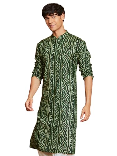 Image of VASTRAMAY Men's Cotton Bandhani Printed Kurta - Stylish Ethnic Wear for Festive & Occasions