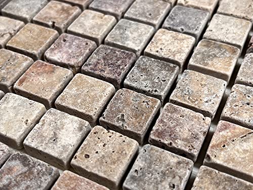Scabos Travertine Tumbled Square 7/8 Inch Marble Floor And Wall Tile For Kitchen Backsplash, Bathroom Walls, Accent Wall, Swimming Pool, Fireplace Surround (1) #TOP1