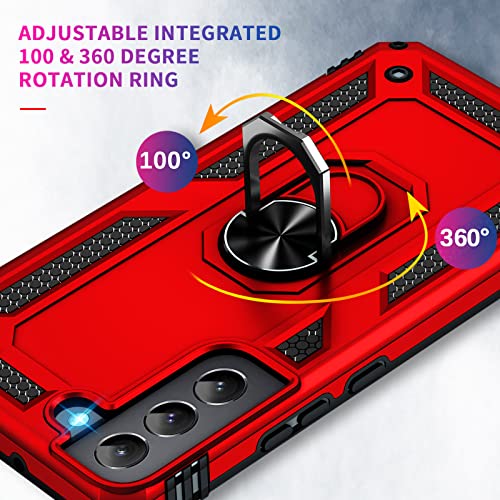 Image of Vaki for Samsung Galaxy S22 5G Case with Built in Screen Protector Military Grade Hard Rugged Cover Heavy Duty Armor Galaxy S22 Phone Cases with Metal Ring Kickstand Shockproof Red