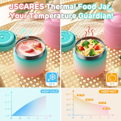 image for JSCARES 12oz Kids Insulated-Food-Jars for Hot-Food, Wide Mouth Soup Th