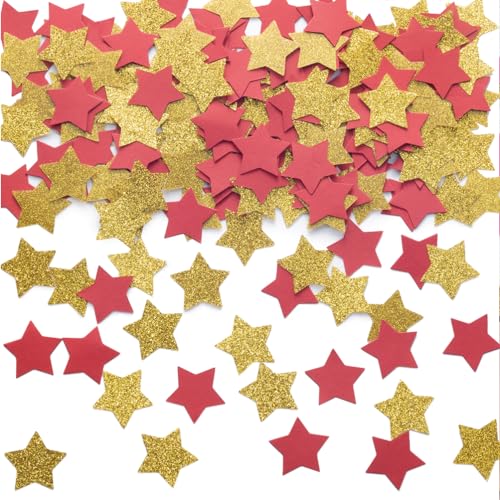 Image of MOWO Gold and Red Star Confetti Table Decoration, 1.2'', 200pc | Birthday Graduation New Year's Retirement Bachelor Theme Party, valentine's day