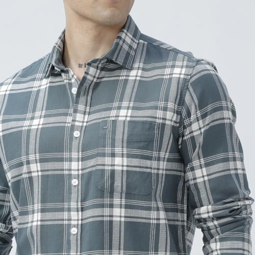 Image of BASICS 100% Cotton Checked Shirt for Men | Slim Fit | Everyday Smart Casual Wear | Full Sleeve