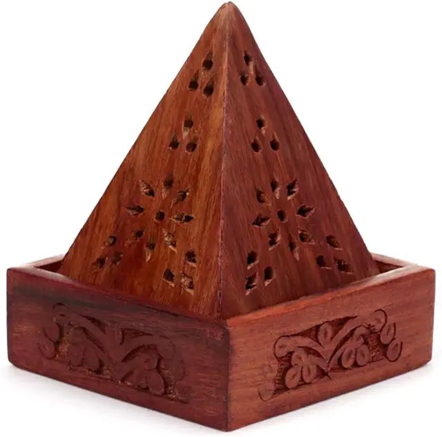 Boîte à Encens Pyramide Bois de Sheesham Marron 10x9x9 cm